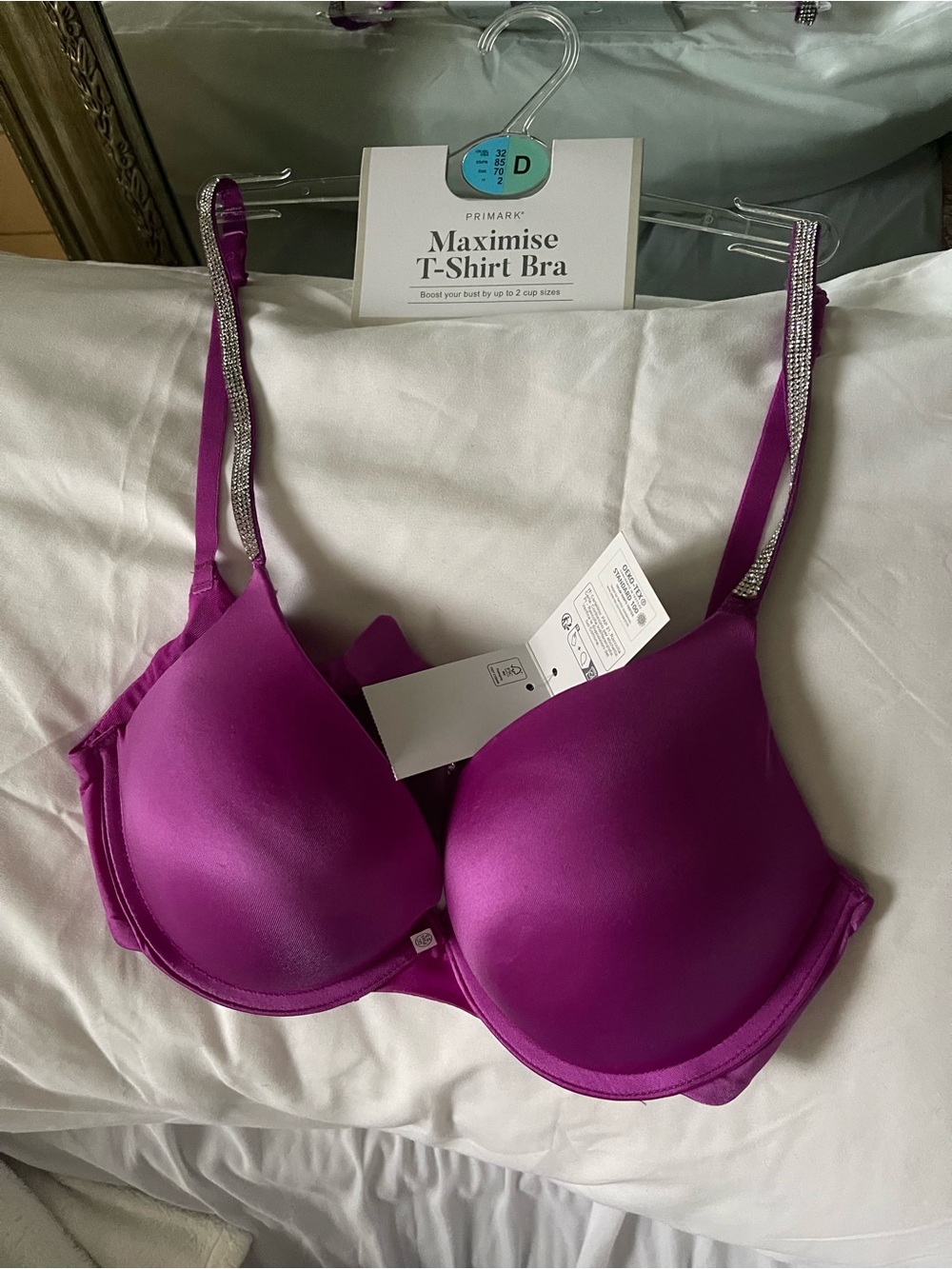 Primark Magenta Maximiser T-Shirt Bra with Crystal-Embellished Straps